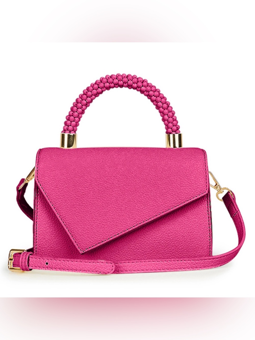 Structured Hot Pink Top-Handle Crossbody Bag with Beaded Handle